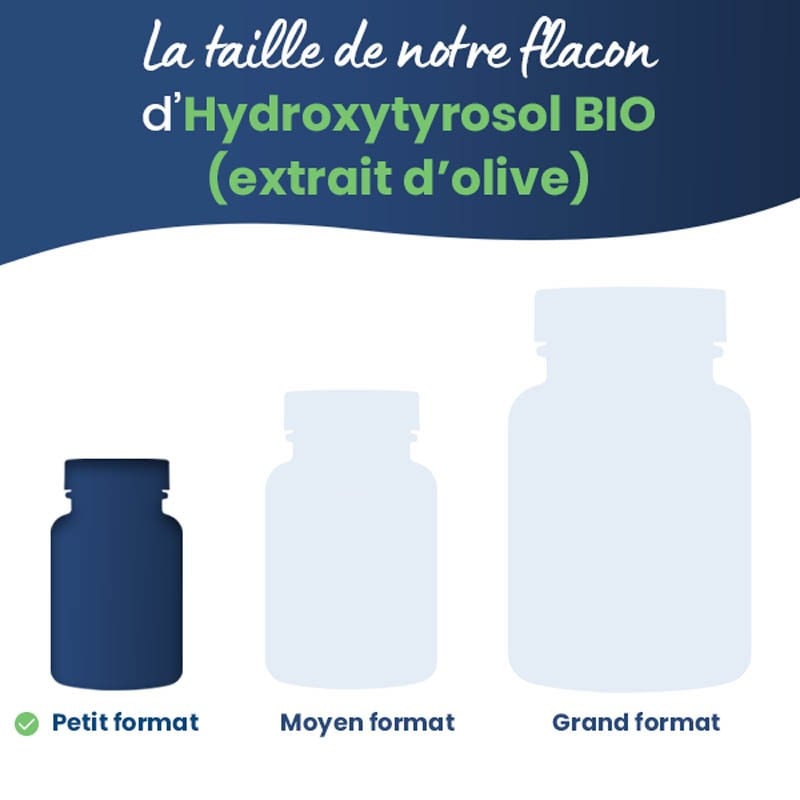 Taille de notre flacon d'Hydroxytyrosol BIO (extrait d'olive)