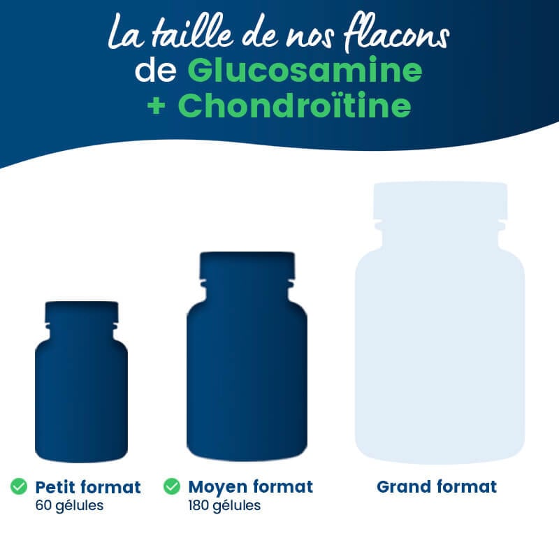 Taille de nos flacons de Glucosamine & chondroïtine vegan