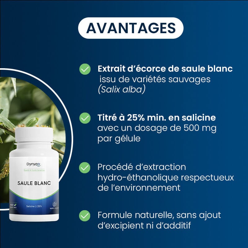 Avantages extrait d'écorce de Saule Blanc